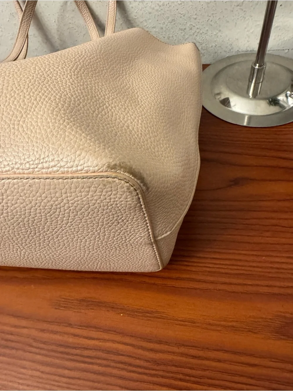 Tory Burch Light Blush Pebbled Leather Tote with Logo Disc